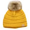 imageCC Childrens Kids Soft Stretch Cable Knit Faux Fur Pom Beanie HatMustard