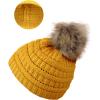 imageCC Childrens Kids Soft Stretch Cable Knit Faux Fur Pom Beanie HatMustard
