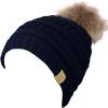 imageCC Childrens Kids Soft Stretch Cable Knit Faux Fur Pom Beanie HatNavy