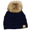 imageCC Childrens Kids Soft Stretch Cable Knit Faux Fur Pom Beanie HatNavy
