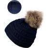 imageCC Childrens Kids Soft Stretch Cable Knit Faux Fur Pom Beanie HatNavy