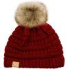 imageCC Childrens Kids Soft Stretch Cable Knit Faux Fur Pom Beanie HatRed