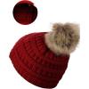 imageCC Childrens Kids Soft Stretch Cable Knit Faux Fur Pom Beanie HatRed