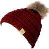 imageCC Childrens Kids Soft Stretch Cable Knit Faux Fur Pom Beanie HatRed