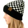 imageCC Classic Winter Fall Trendy Chunky Stretchy Cable Knit Beanie Hat Cuffed Checkered Black One Size