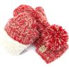 imageCC Colorful Knit Childrens Mittens  Cozy with Pom Pom Accent2 Tone  Red