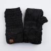 imageCC Fingerless Gloves Fuzzy Lined Knit Wrist Warmer Solid Ribbed Glove FLG25 Black