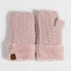 imageCC Fingerless Gloves for Women  Fuzzy Lined Knit Wrist Warmers Ribbed Smocking Stitch Soft Acrylic FLG25A Smocking Stitch Patterndusty Rose