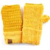 imageCC Fingerless Gloves for Women  Fuzzy Lined Knit Wrist Warmers Ribbed Smocking Stitch Soft Acrylic FLG25Mustard