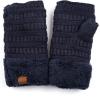 imageCC Fingerless Gloves for Women  Fuzzy Lined Knit Wrist Warmers Ribbed Smocking Stitch Soft Acrylic FLG25Navy