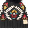imageCC Kids Babies Soft Stretch Cable Knit Faux Fur Pom Pom Beanie HatAztec Black