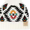 imageCC Kids Babies Soft Stretch Cable Knit Faux Fur Pom Pom Beanie HatAztec White