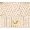 imageCC Kids Babies Soft Stretch Cable Knit Faux Fur Pom Pom Beanie HatCriss Cross Beige Mix