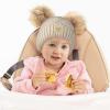 imageCC Kids Babies Soft Stretch Cable Knit Faux Fur Pom Pom Beanie HatCriss Cross Beige Mix