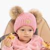 imageCC Kids Babies Soft Stretch Cable Knit Faux Fur Pom Pom Beanie HatCriss Cross Coral Mix