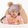 imageCC Kids Babies Soft Stretch Cable Knit Faux Fur Pom Pom Beanie HatCriss Cross Lavender Mix