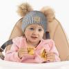imageCC Kids Babies Soft Stretch Cable Knit Faux Fur Pom Pom Beanie HatCriss Cross Light Melange Gray