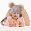 imageCC Kids Babies Soft Stretch Cable Knit Faux Fur Pom Pom Beanie HatCriss Cross Periwinkle Mix