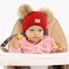 imageCC Kids Babies Soft Stretch Cable Knit Faux Fur Pom Pom Beanie HatCriss Cross Red