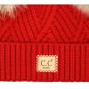 imageCC Kids Babies Soft Stretch Cable Knit Faux Fur Pom Pom Beanie HatCriss Cross Red