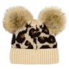 imageCC Kids Babies Soft Stretch Cable Knit Faux Fur Pom Pom Beanie HatLeopard Beige