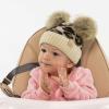 imageCC Kids Babies Soft Stretch Cable Knit Faux Fur Pom Pom Beanie HatLeopard Beige