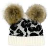 imageCC Kids Babies Soft Stretch Cable Knit Faux Fur Pom Pom Beanie HatLeopard Ivory
