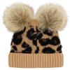 imageCC Kids Babies Soft Stretch Cable Knit Faux Fur Pom Pom Beanie HatLeopard Latte