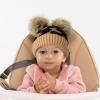 imageCC Kids Babies Soft Stretch Cable Knit Faux Fur Pom Pom Beanie HatLeopard Latte