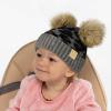 imageCC Kids Babies Soft Stretch Cable Knit Faux Fur Pom Pom Beanie HatLeopard Light Melange Gray