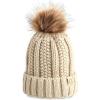 imageCC Kids Beanie Ages 25 Warm Chunky Thick Stretchy Knit Slouch Beanie Skull Kids Hat with PomBeige