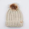 imageCC Kids Beanie Ages 25 Warm Chunky Thick Stretchy Knit Slouch Beanie Skull Kids Hat with PomBeige