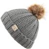 imageCC Kids Beanie Ages 25 Warm Chunky Thick Stretchy Knit Slouch Beanie Skull Kids Hat with PomLt Mel Grey