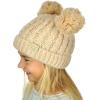 imageCC Kids Childrens Cable Knit Double Ear Pom Cuffed Beanie Cap HatTwo Tone Beige