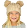 imageCC Kids Childrens Cable Knit Double Ear Pom Cuffed Beanie Cap HatTwo Tone Beige