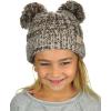 imageCC Kids Childrens Cable Knit Double Ear Pom Cuffed Beanie Cap HatTwo Tone Brown