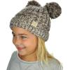 imageCC Kids Childrens Cable Knit Double Ear Pom Cuffed Beanie Cap HatTwo Tone Brown