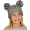 imageCC Kids Childrens Cable Knit Double Ear Pom Cuffed Beanie Cap HatTwo Tone Dark Grey
