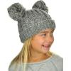 imageCC Kids Childrens Cable Knit Double Ear Pom Cuffed Beanie Cap HatTwo Tone Dark Grey