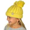 imageCC Kids Childrens Cable Knit Double Ear Pom Cuffed Beanie Cap HatTwo Tone Lemon