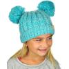 imageCC Kids Childrens Cable Knit Double Ear Pom Cuffed Beanie Cap HatTwo Tone Mint