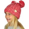 imageCC Kids Childrens Cable Knit Double Ear Pom Cuffed Beanie Cap HatTwo Tone Red