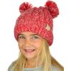 imageCC Kids Childrens Cable Knit Double Ear Pom Cuffed Beanie Cap HatTwo Tone Red