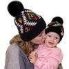 imageCC Mom and Baby Fur Pom Winter Fall Trendy Chunky Stretchy Cable Knit Beanie Hat SetAztec White