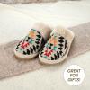 imageCC MultiOption Colorful SlipOn Slippers With Faux Fur Lining IndoorOutdoor House For WomenKnitted Aztec Pattern  Beige