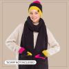 imageCC Sherpa Fleece Knit Beanie and Mittens Set Winter Accessories for Women Soft StretchyBlack Multi
