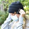imageCC Soft Stretch Cable Knit Side Epoxy Button for Mask Beanie SkullyBeige