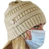 imageCC Soft Stretch Cable Knit Side Epoxy Button for Mask Beanie SkullyBeige