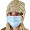 imageCC Soft Stretch Cable Knit Side Epoxy Button for Mask Beanie SkullyBeige