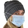 imageCC Soft Stretch Cable Knit Side Epoxy Button for Mask Beanie SkullyDark Melange Gray